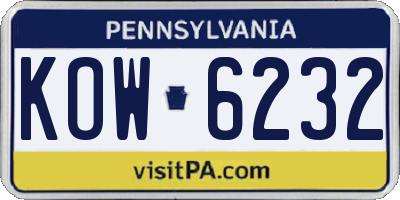 PA license plate KOW6232