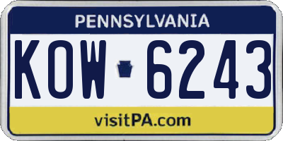 PA license plate KOW6243