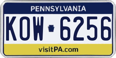 PA license plate KOW6256