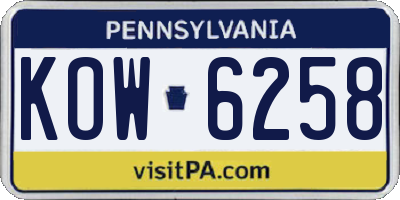 PA license plate KOW6258