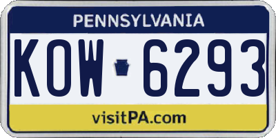 PA license plate KOW6293