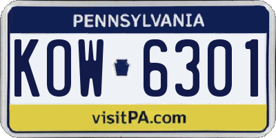 PA license plate KOW6301