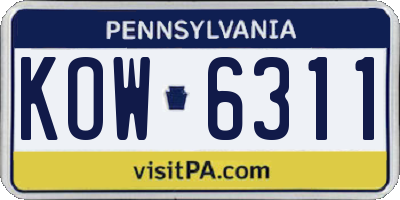PA license plate KOW6311