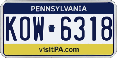 PA license plate KOW6318