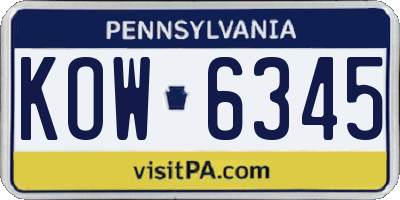PA license plate KOW6345