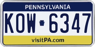 PA license plate KOW6347