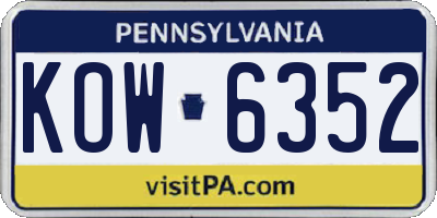 PA license plate KOW6352