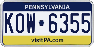 PA license plate KOW6355