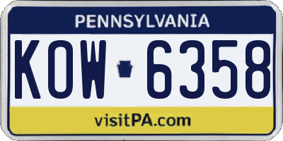 PA license plate KOW6358