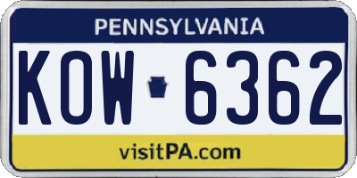 PA license plate KOW6362