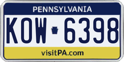 PA license plate KOW6398