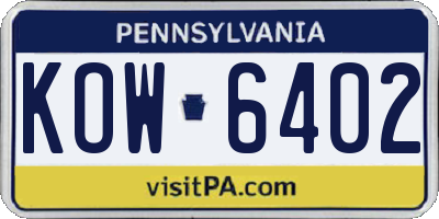 PA license plate KOW6402