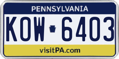 PA license plate KOW6403
