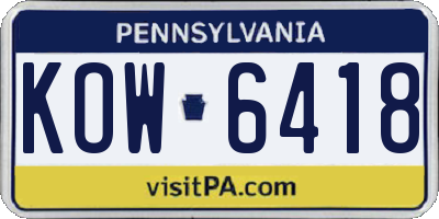 PA license plate KOW6418