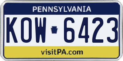 PA license plate KOW6423