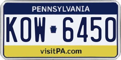 PA license plate KOW6450
