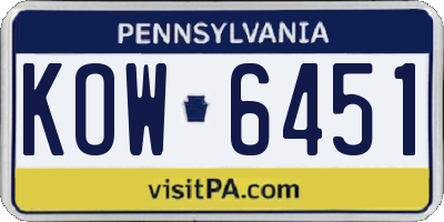 PA license plate KOW6451