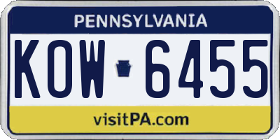 PA license plate KOW6455