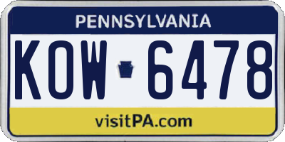 PA license plate KOW6478
