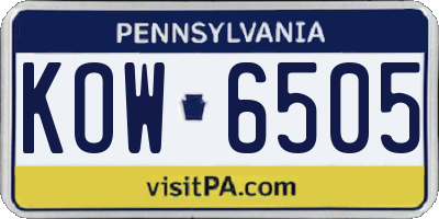 PA license plate KOW6505