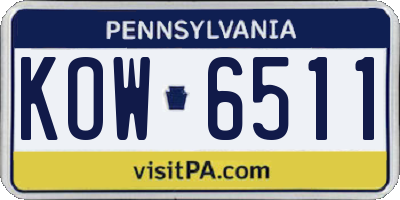 PA license plate KOW6511