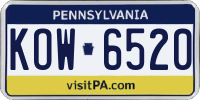 PA license plate KOW6520