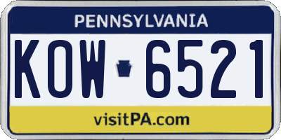 PA license plate KOW6521