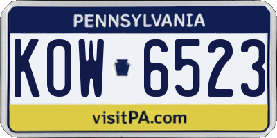 PA license plate KOW6523