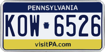 PA license plate KOW6526