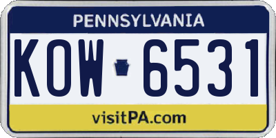 PA license plate KOW6531