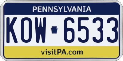 PA license plate KOW6533
