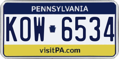 PA license plate KOW6534