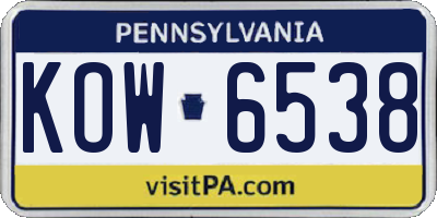 PA license plate KOW6538