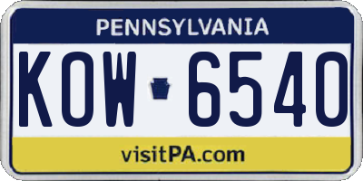PA license plate KOW6540
