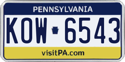 PA license plate KOW6543