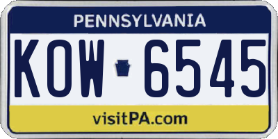 PA license plate KOW6545