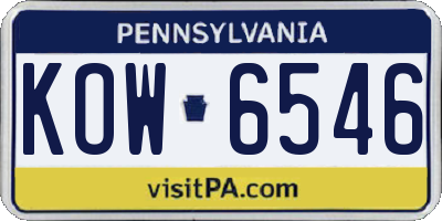 PA license plate KOW6546