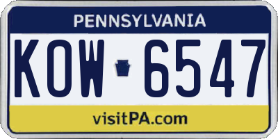 PA license plate KOW6547