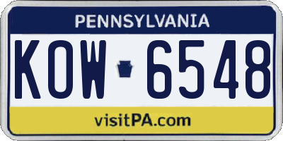 PA license plate KOW6548