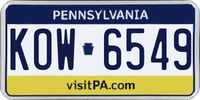 PA license plate KOW6549