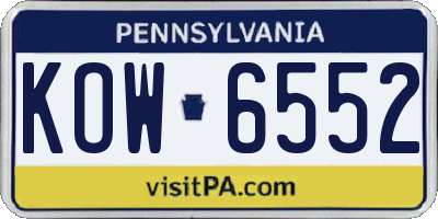 PA license plate KOW6552