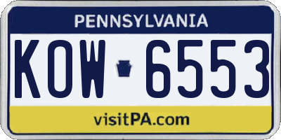 PA license plate KOW6553