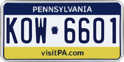 PA license plate KOW6601