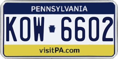 PA license plate KOW6602