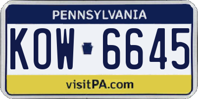 PA license plate KOW6645