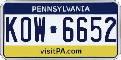 PA license plate KOW6652