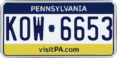 PA license plate KOW6653