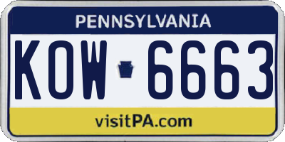 PA license plate KOW6663