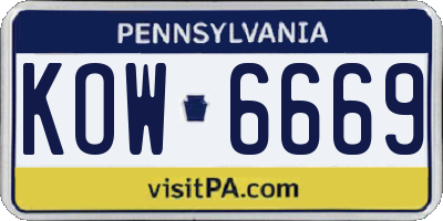 PA license plate KOW6669