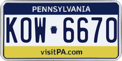 PA license plate KOW6670